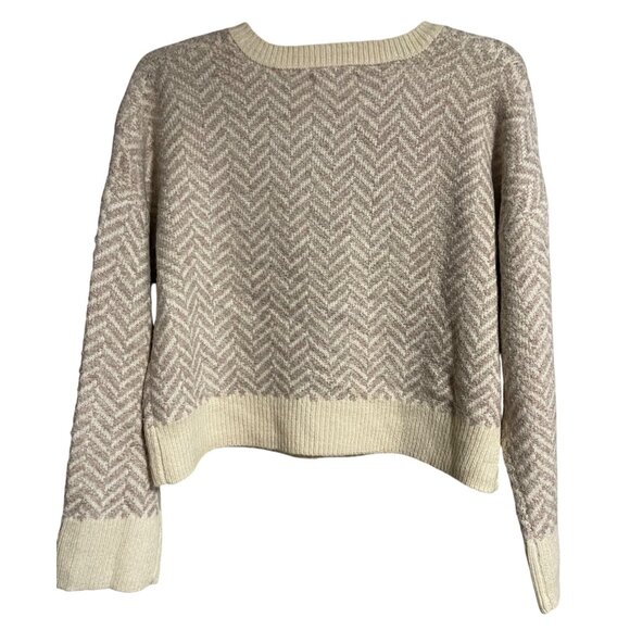 Rachel Zoe Cardigan Sweater Womens XL Chevron Knit Waist Length Cream Beige - Picture 3 of 6